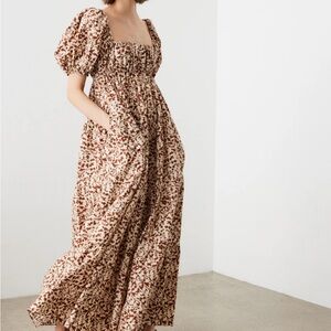 Matteau shirred tiered dress in santal color. Size 4